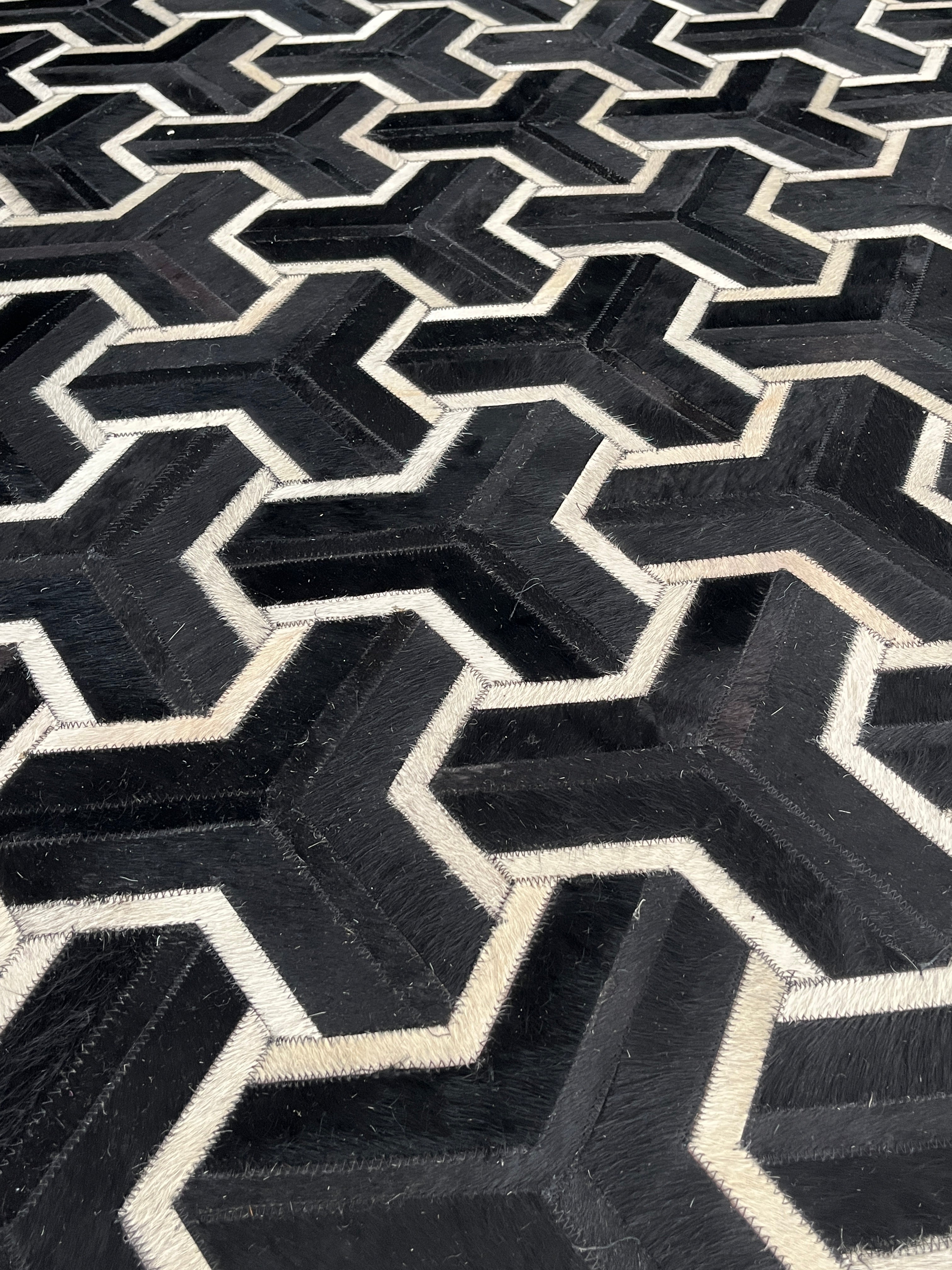 eclectic leather white black organic handmade rug