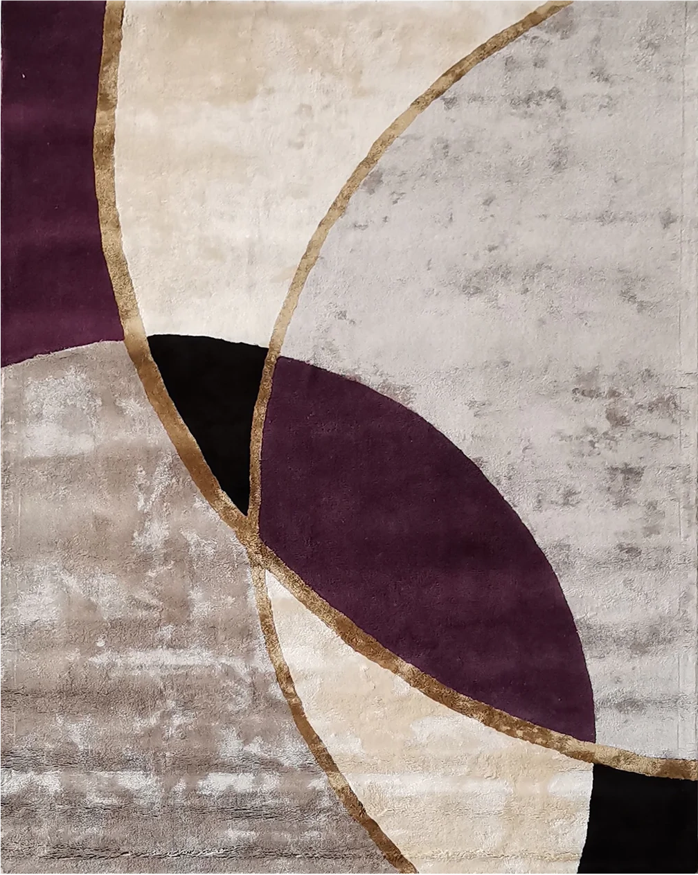 eclectic wool viscose violet white gray gold organic handmade rug